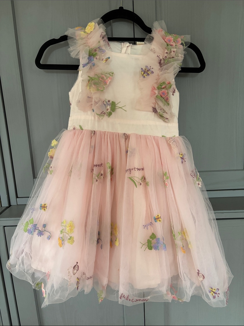Girls Pink Floral Tulle Party Dress